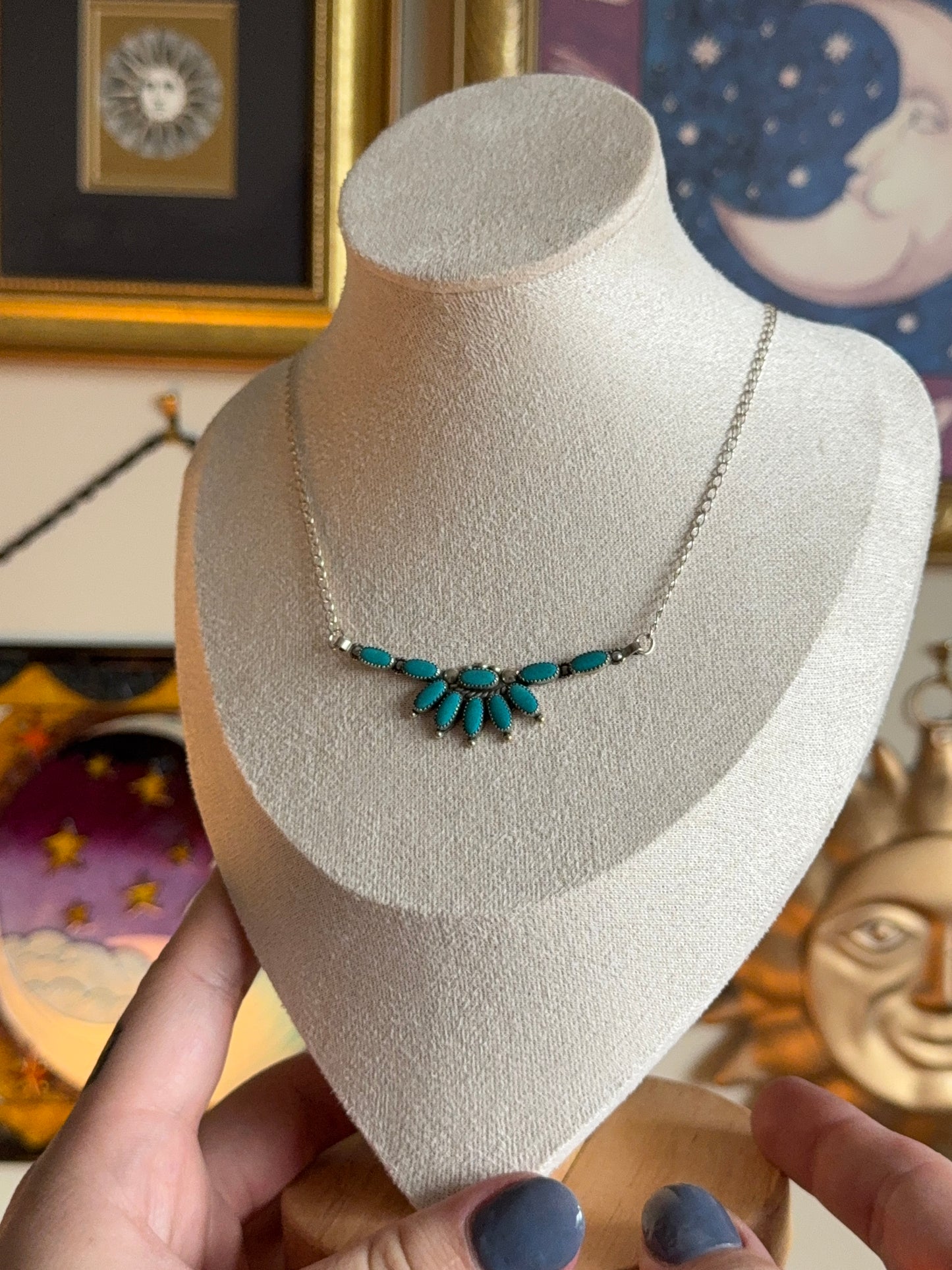 Turquoise cluster bar necklace