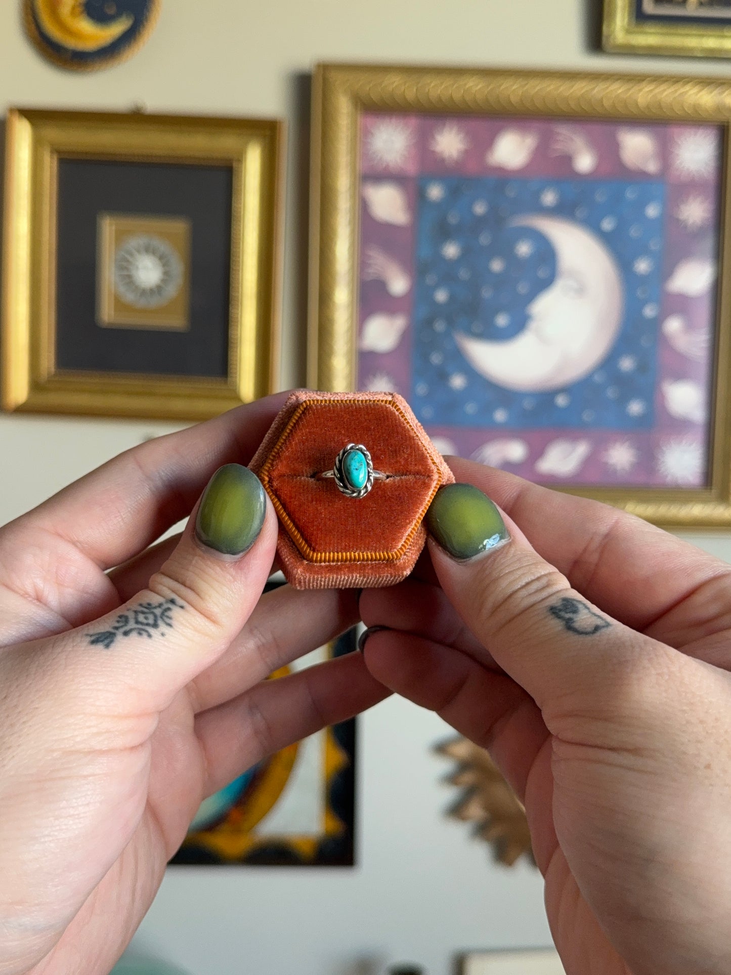 Small turquoise ring with twisted bezel