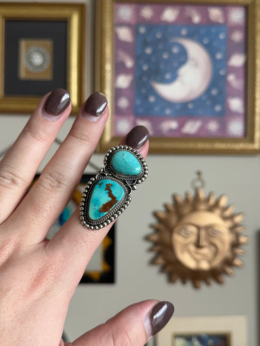 Sterling Silver Double Turquoise setting ring