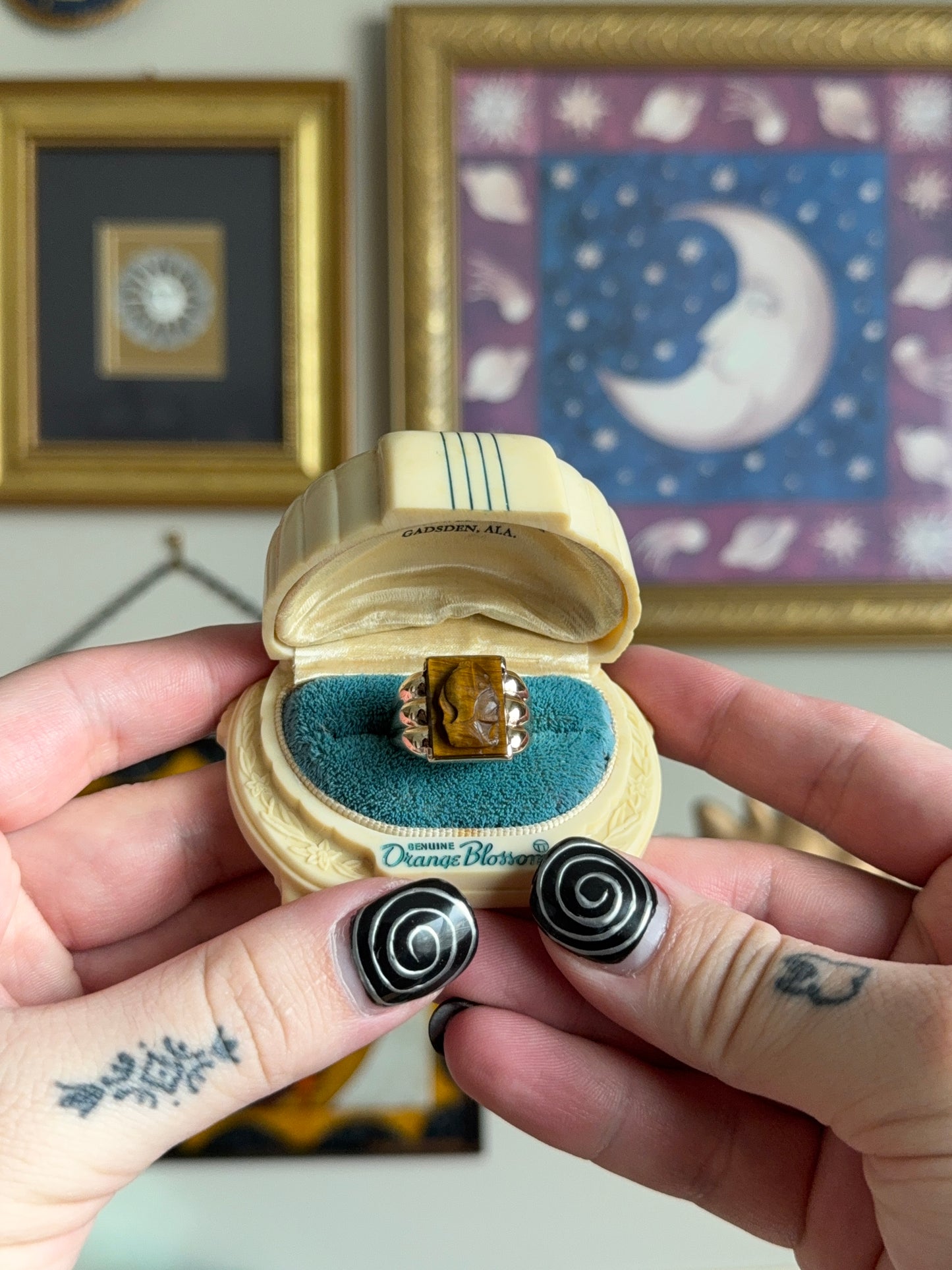 Carved Tigers Eye Roman cameo signet