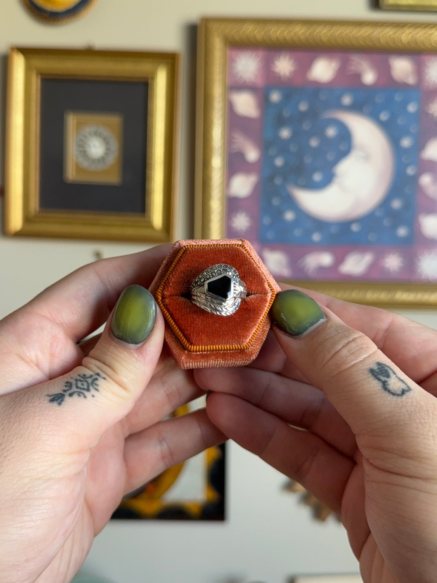 Black onyx and marcasite ring