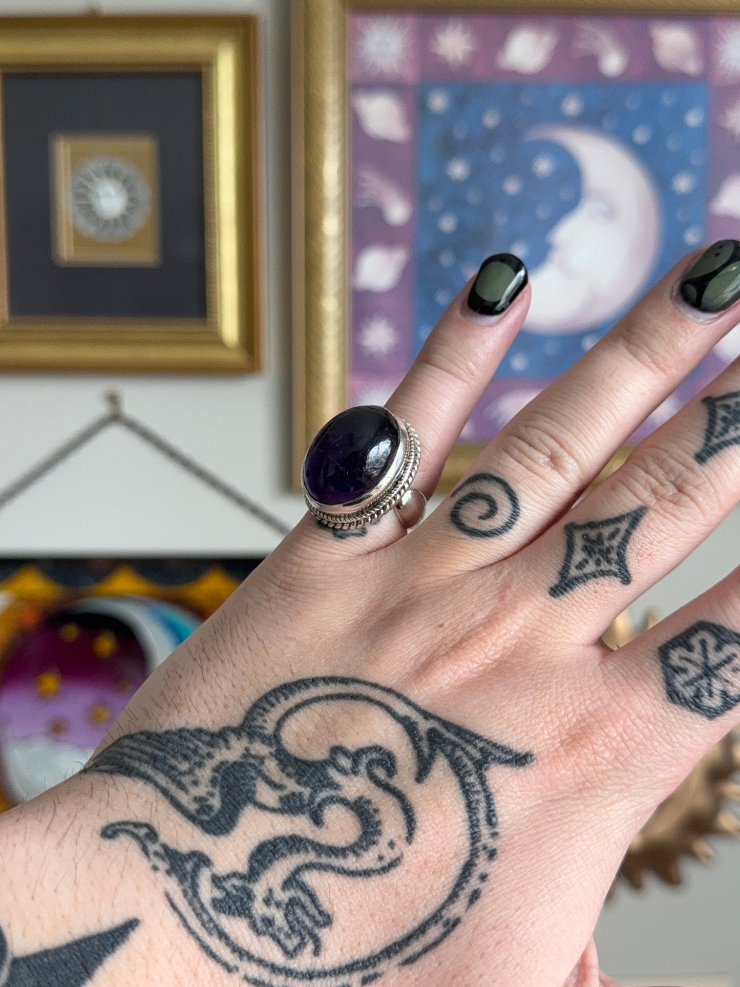 Massive amethyst cabochon ring