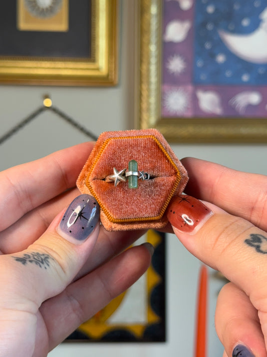 Moss agate celestial ring