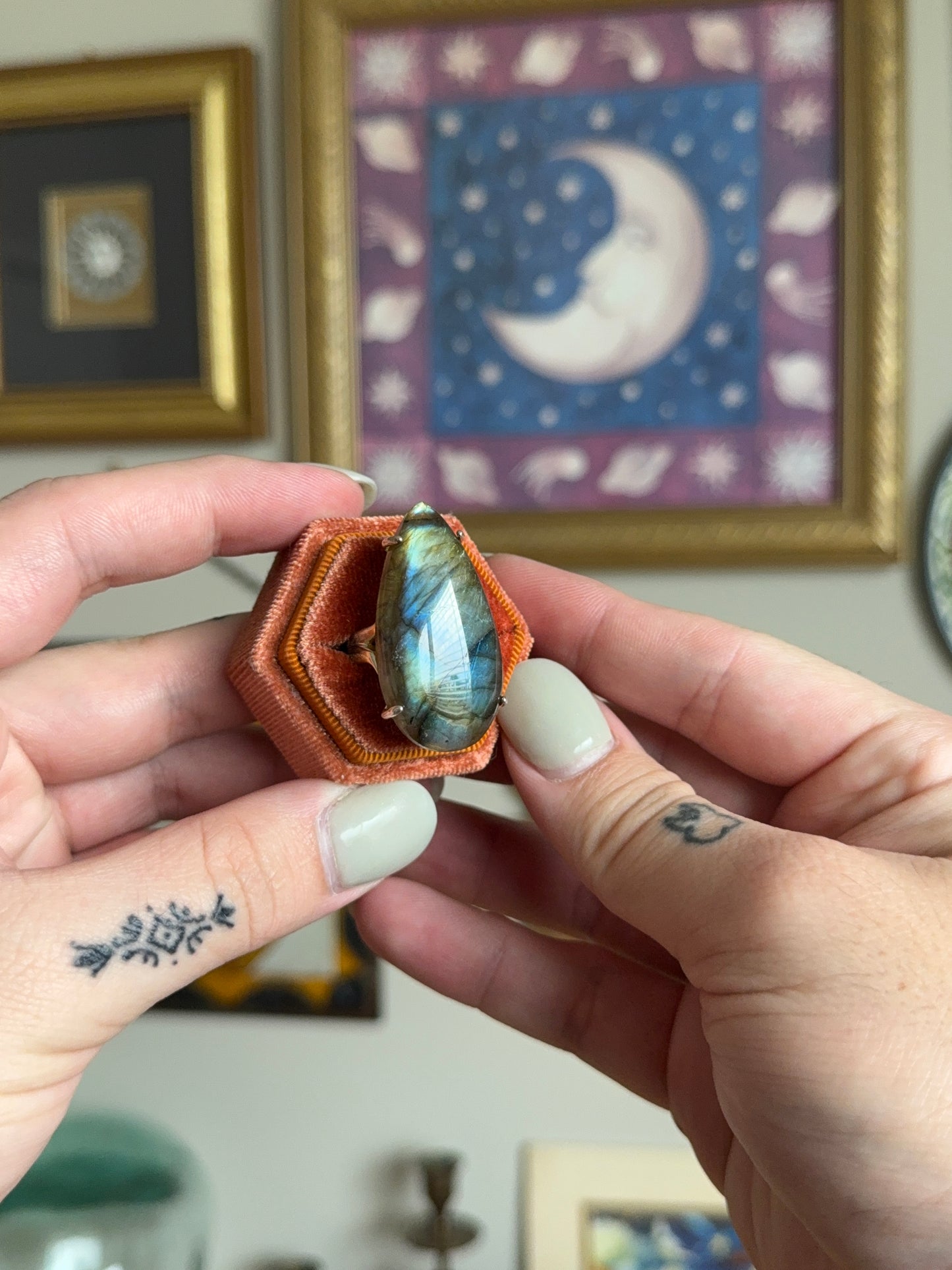 Large Labradorite tear drop ring