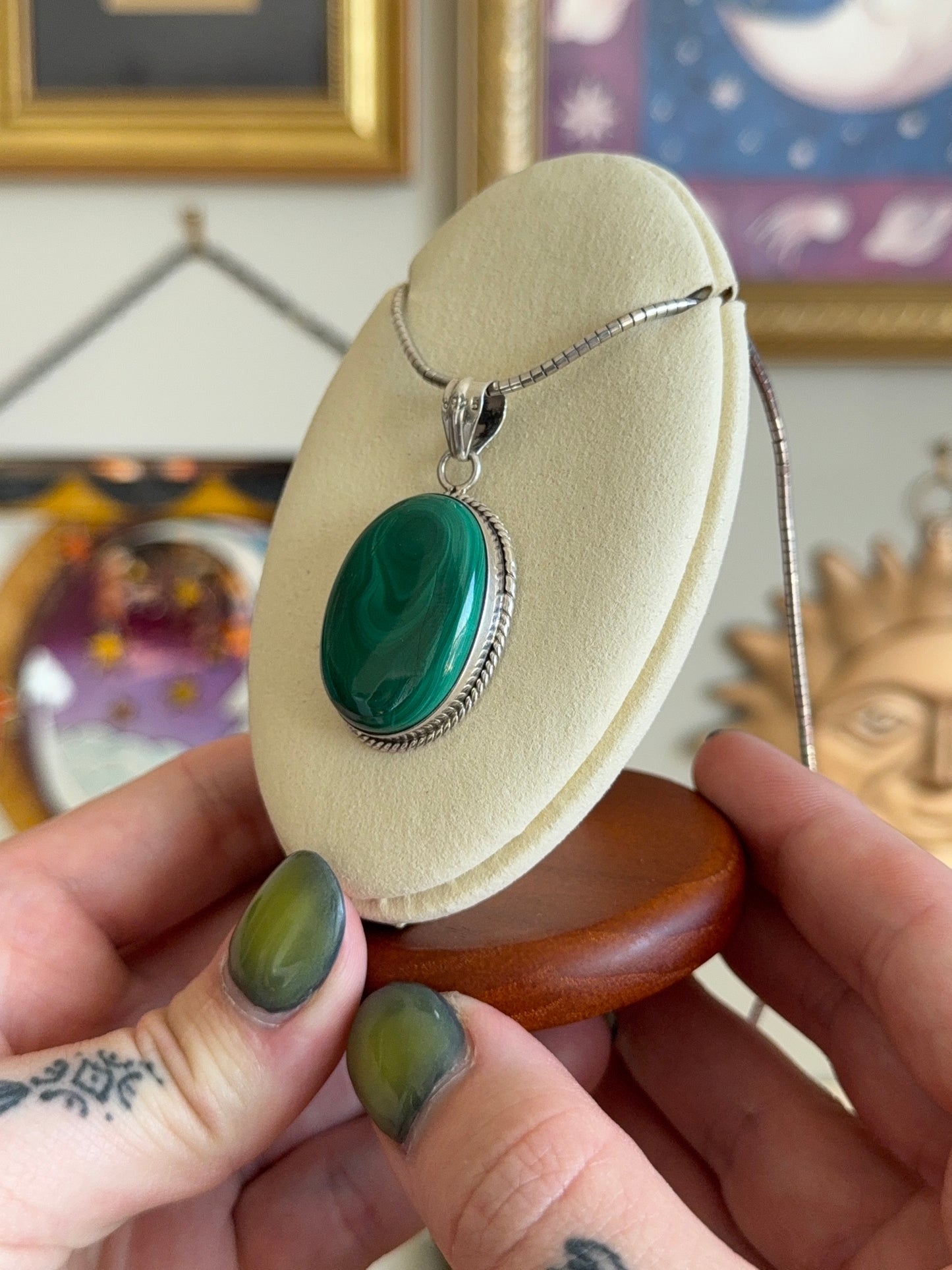Large Oval Malachite necklace