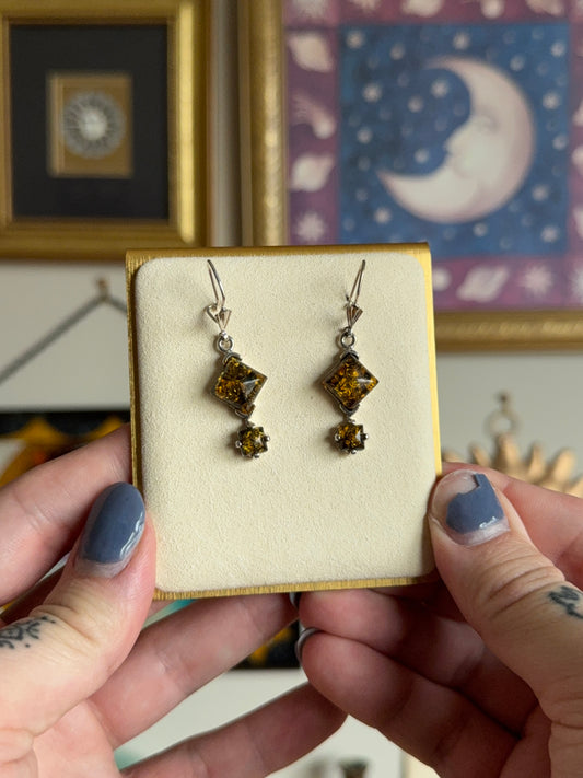 Square amber earrings