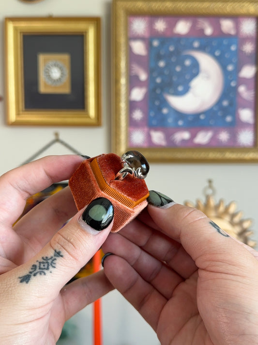 Smokey glass cabochon ring
