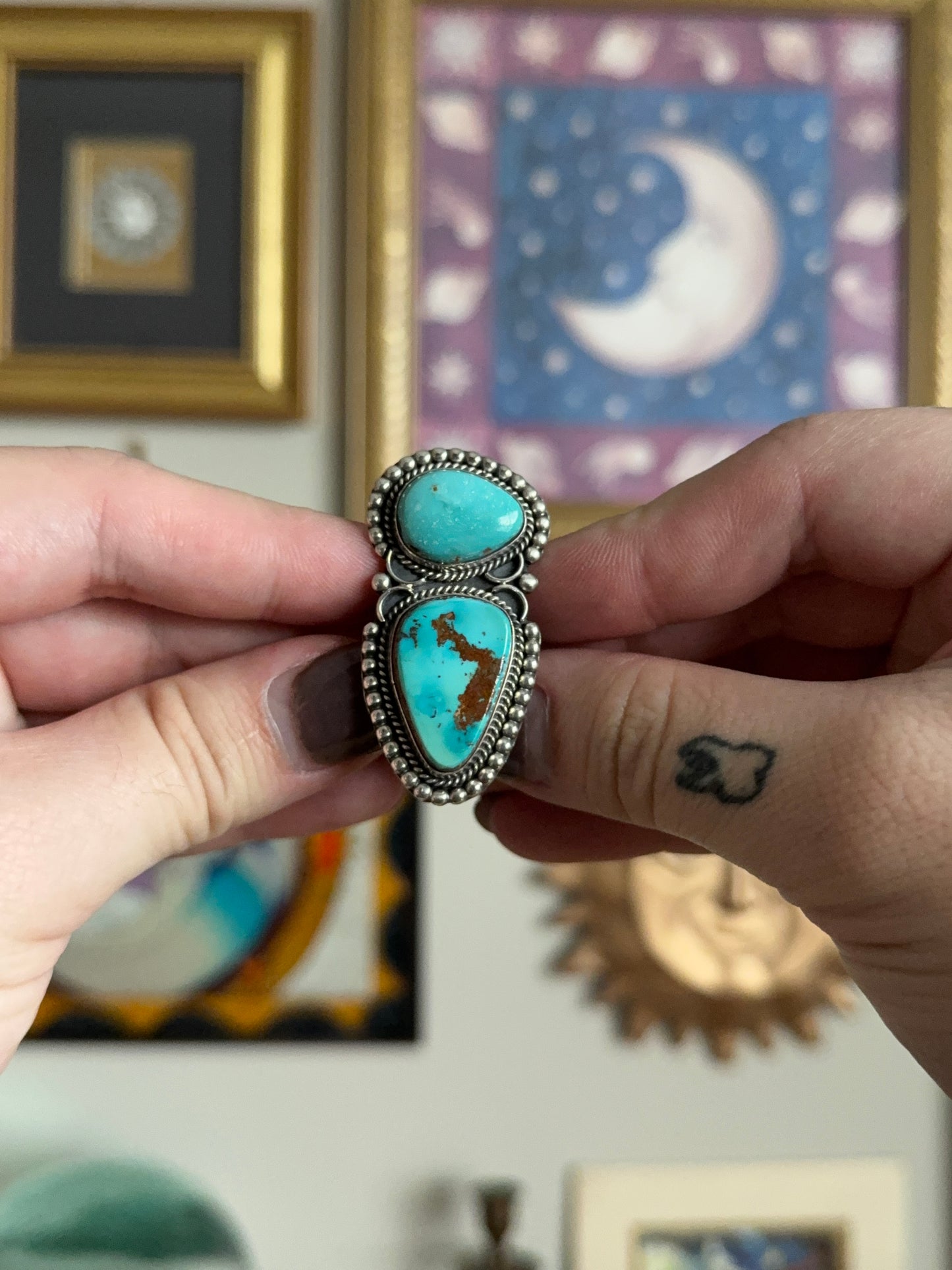 Sterling Silver Double Turquoise setting ring