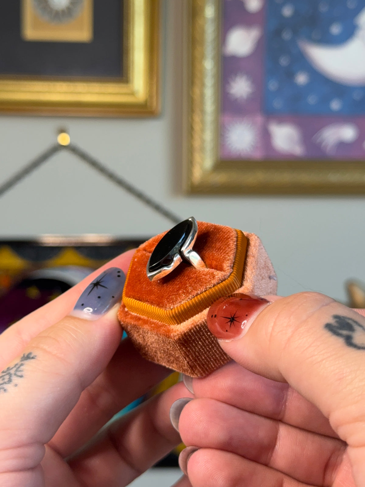 Marquise black onyx ring
