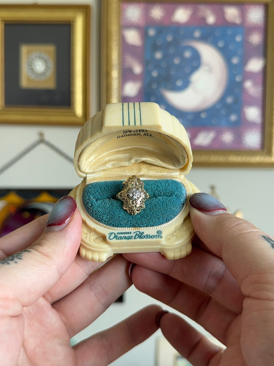 Two tone Diamond Ornate shield ring