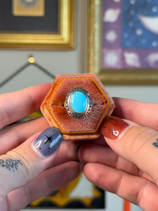Detailed turquoise shield ring