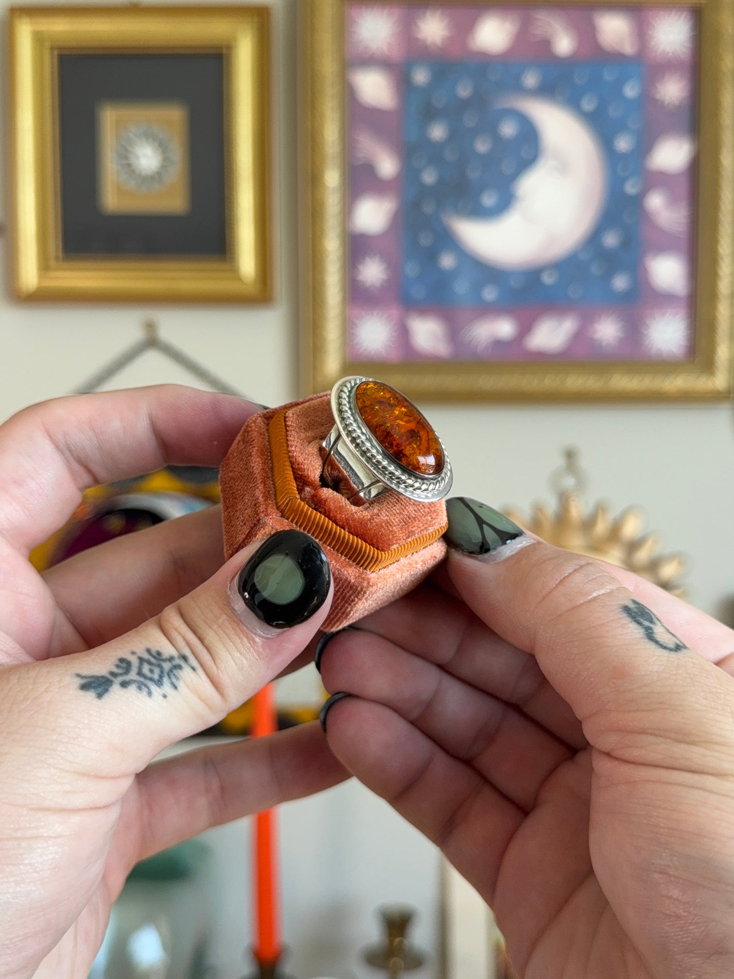 Large oval amber ring