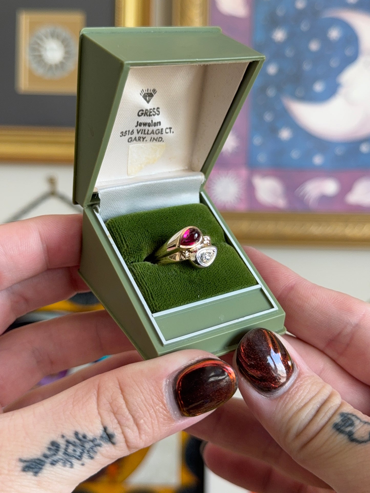 Ruby cabochon & Diamond bypass ring