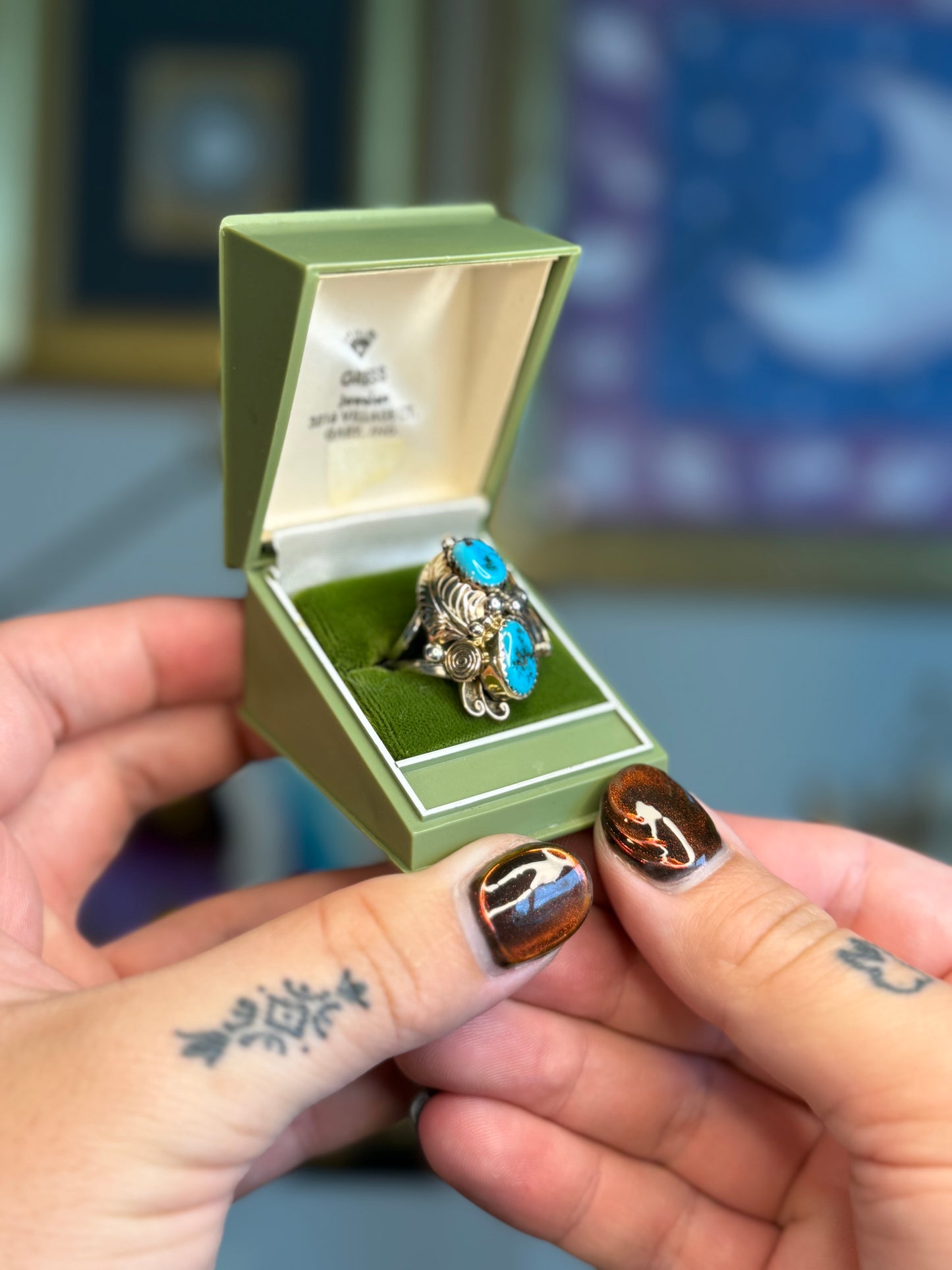 Double turquoise ring with gold plated details