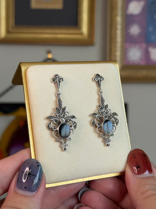 Ornate Black Onyx & Marcasite earrings
