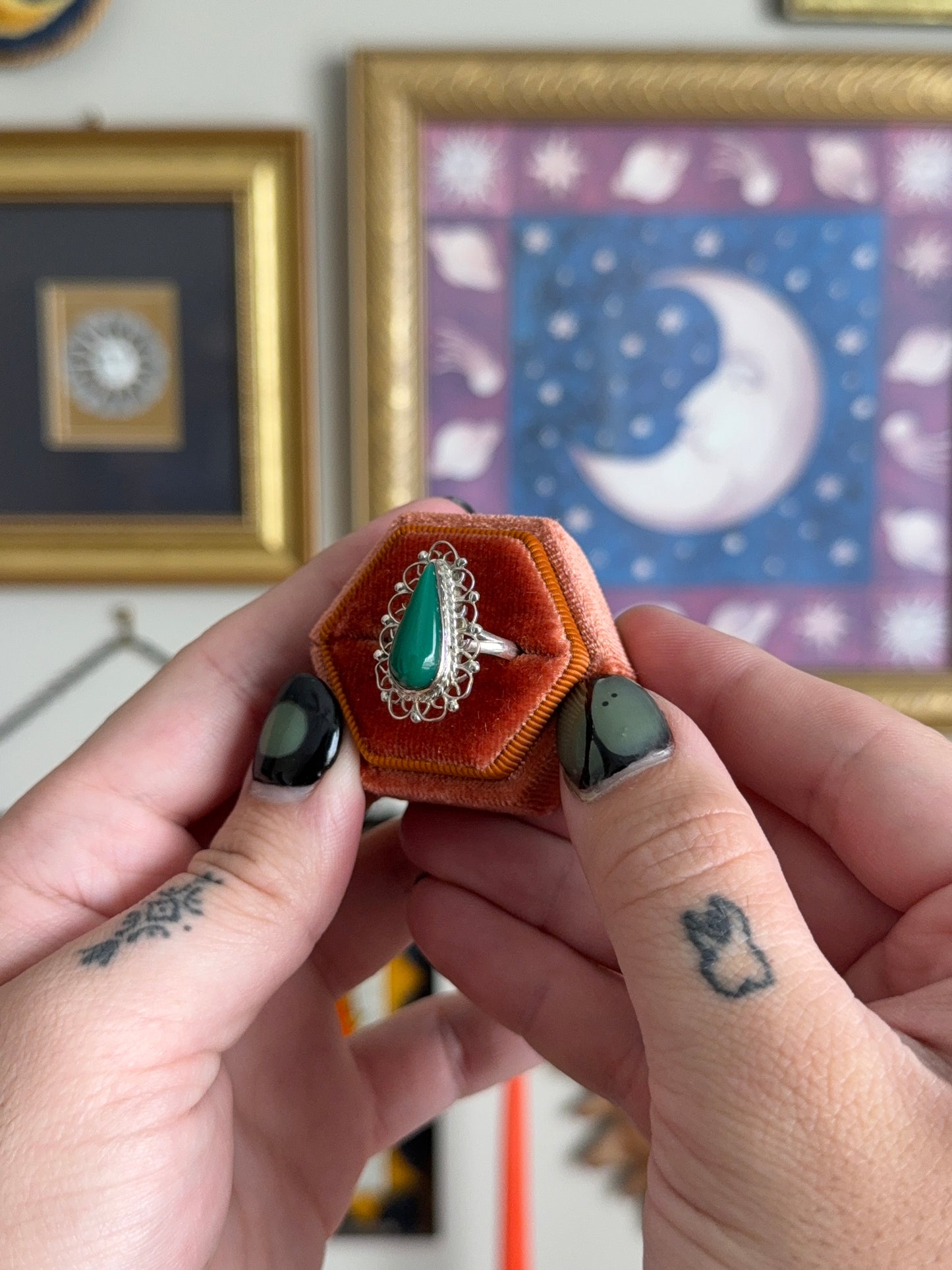 Green Onyx Tear drop ring