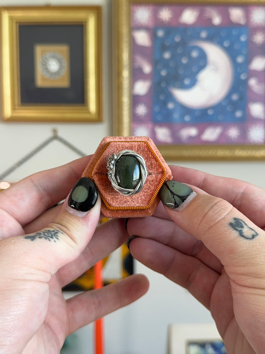 Green jasper floral wrap ring