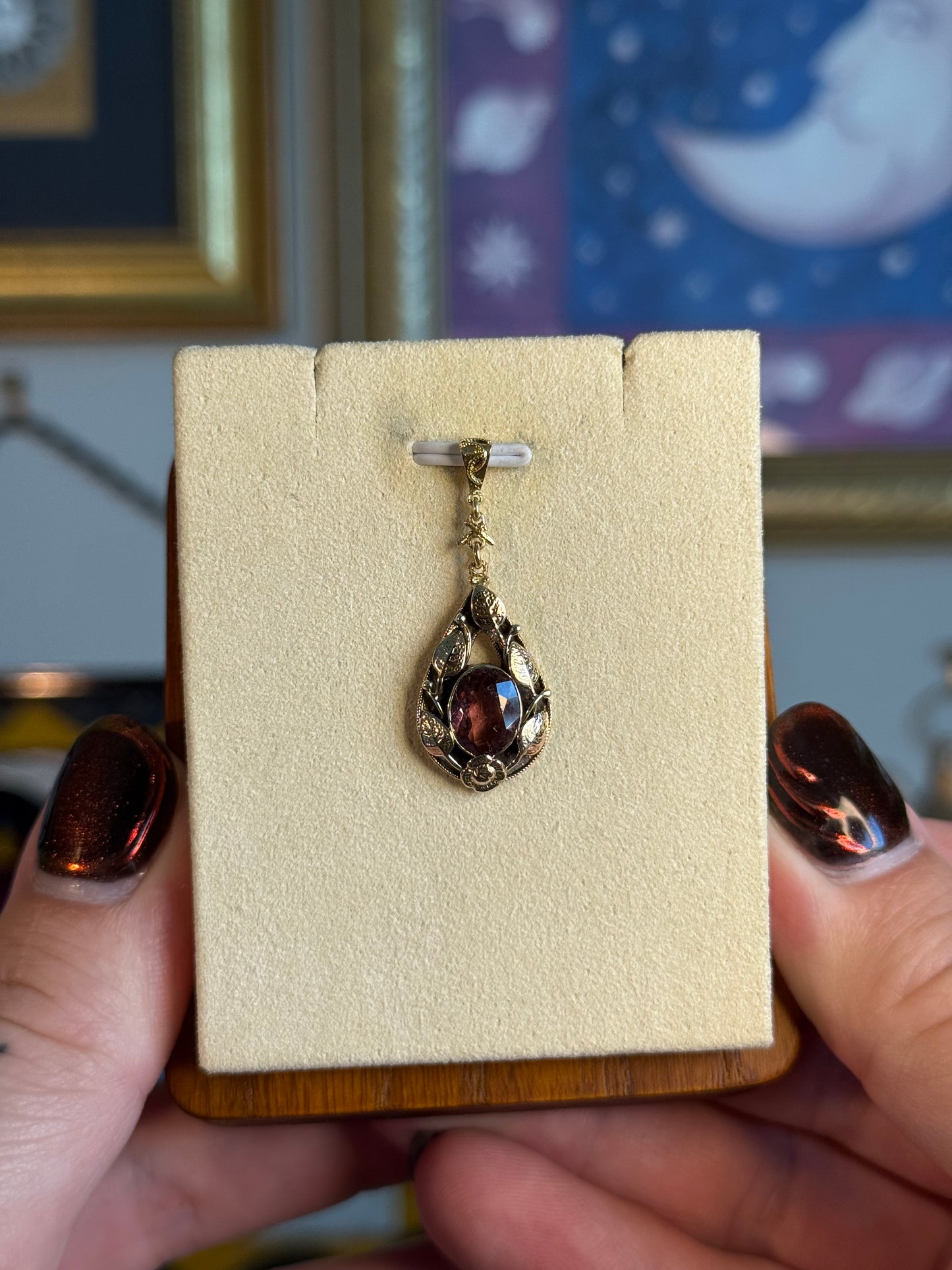 Pink Tourmaline gold Floral pendant