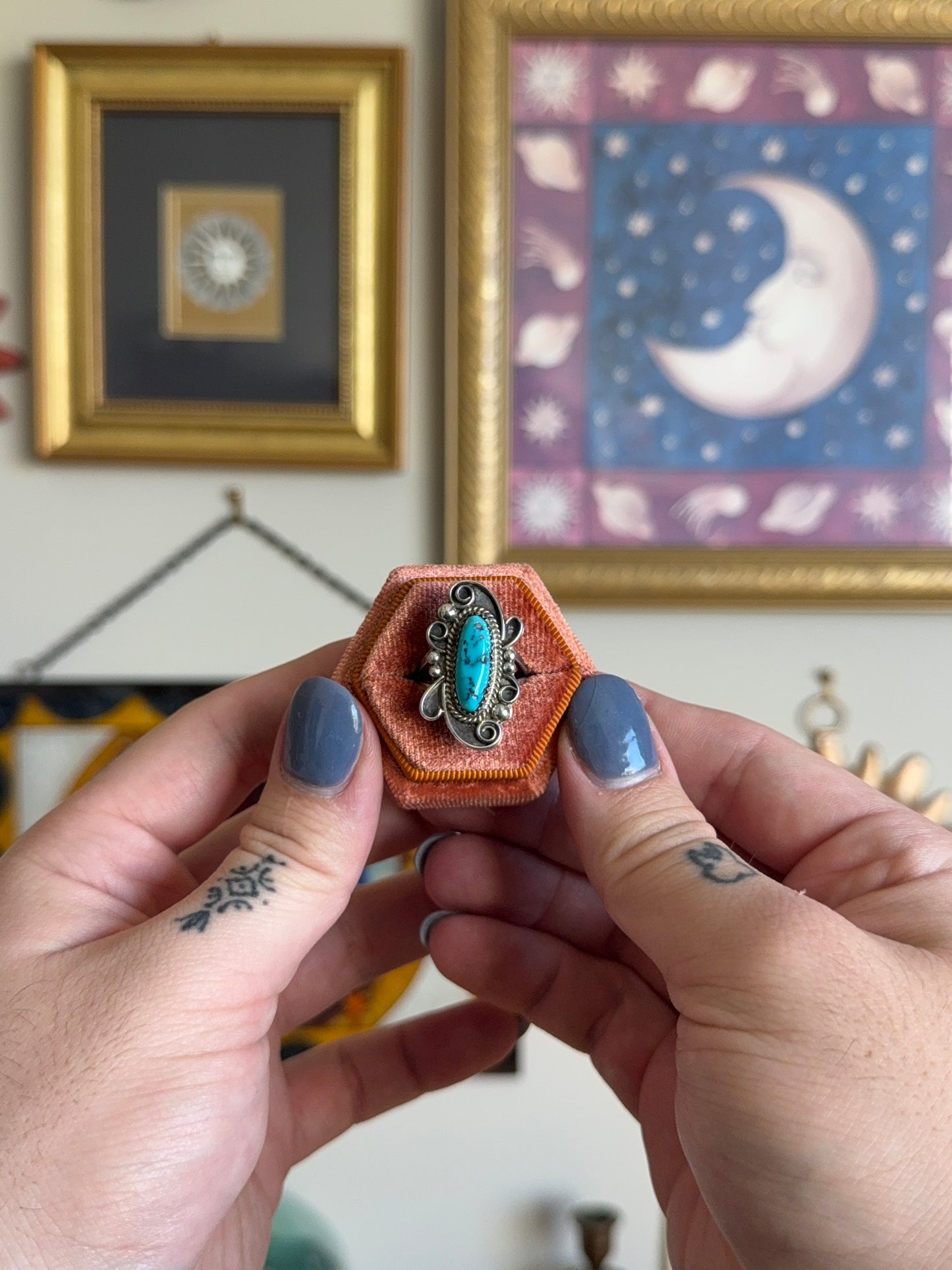 Elongated Turquoise with intricate bezel