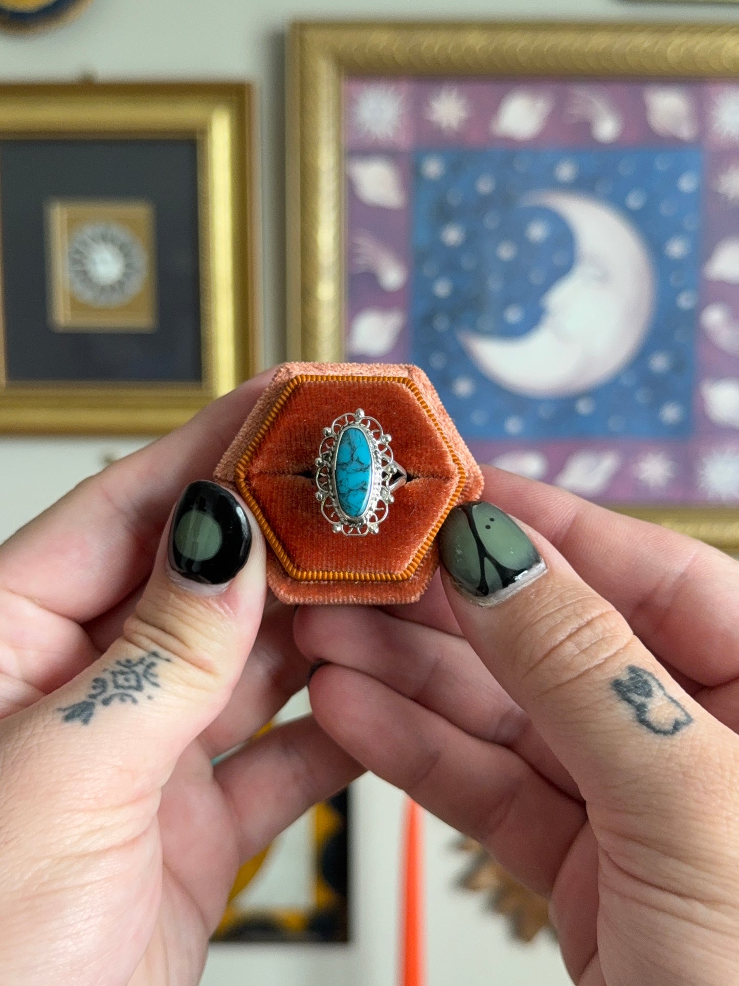 Elongated oval turquoise ring