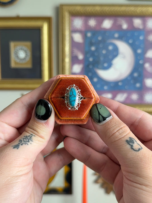Elongated oval turquoise ring