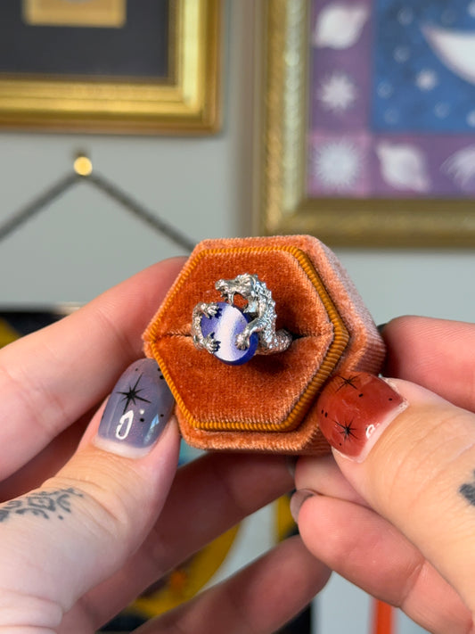 Dragon wrapped around lapis egg ring