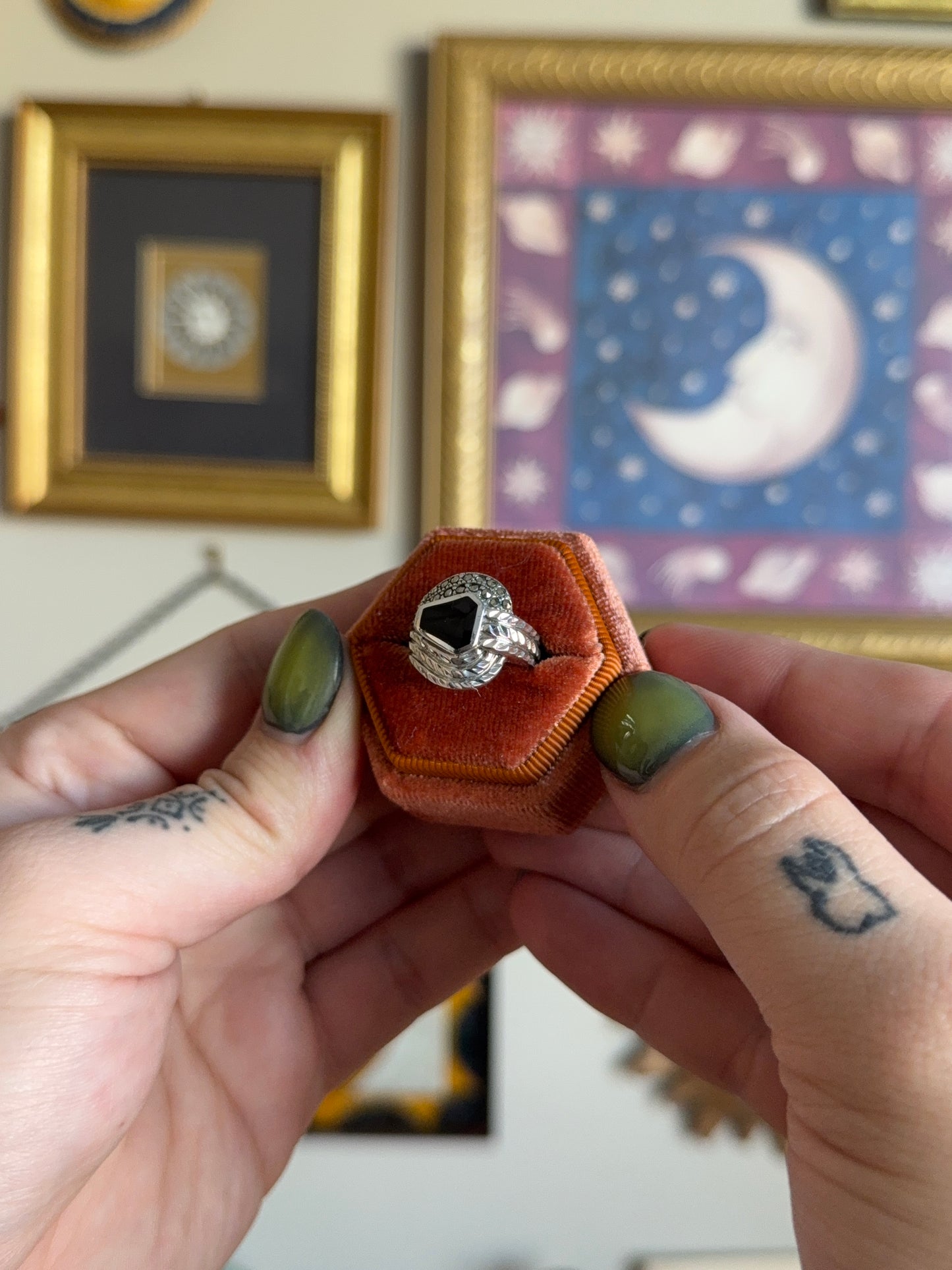 Black onyx and marcasite ring