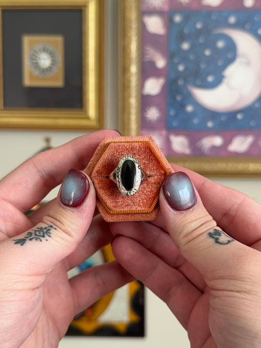 Black Onyx oval ring with texture