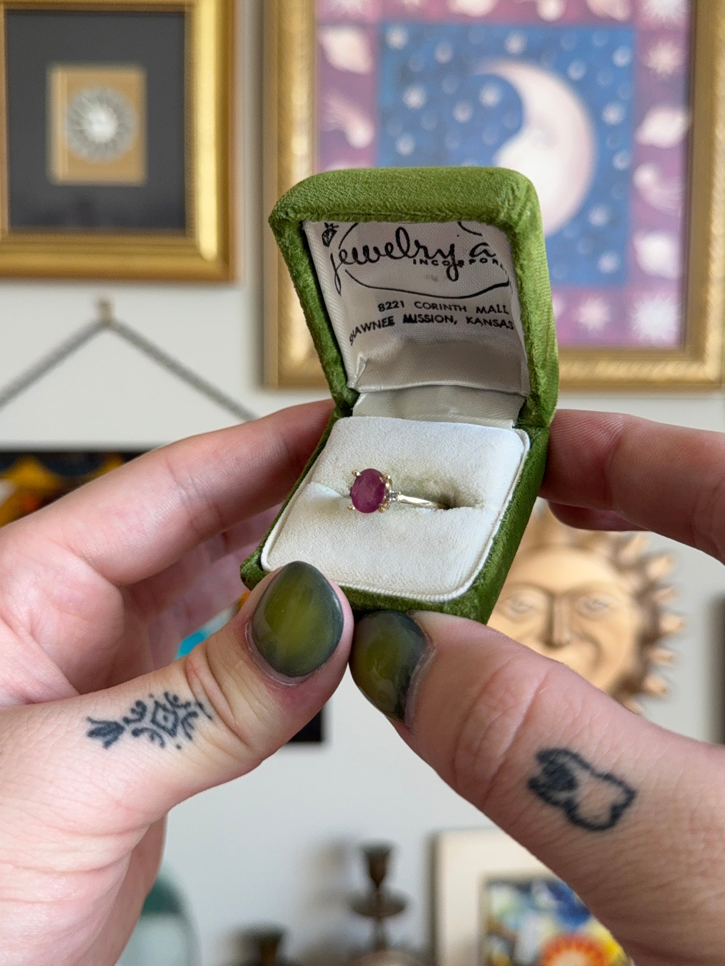 Yellow gold ruby ring with diamonds
