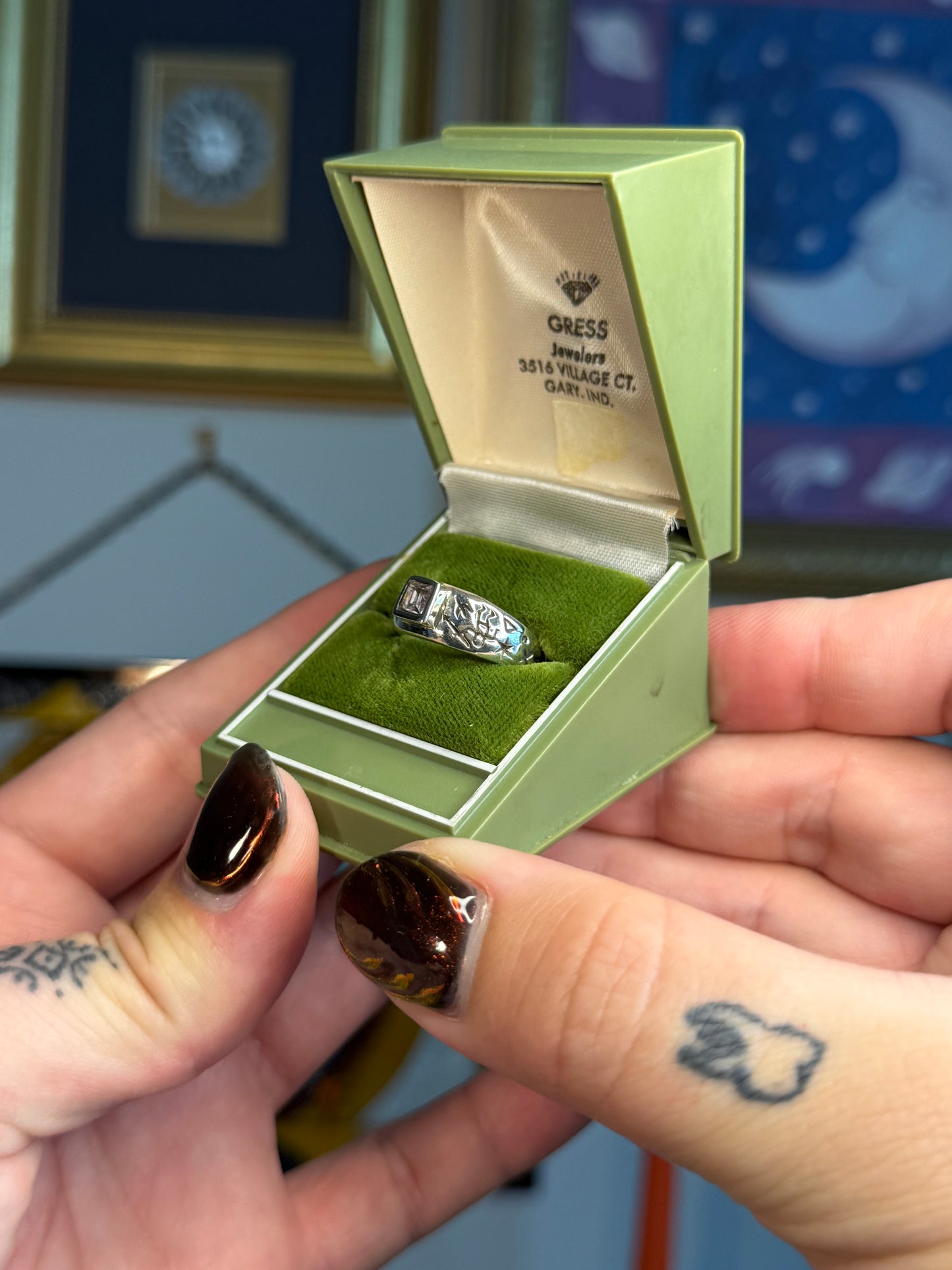 Primitive style engraved amethyst ring
