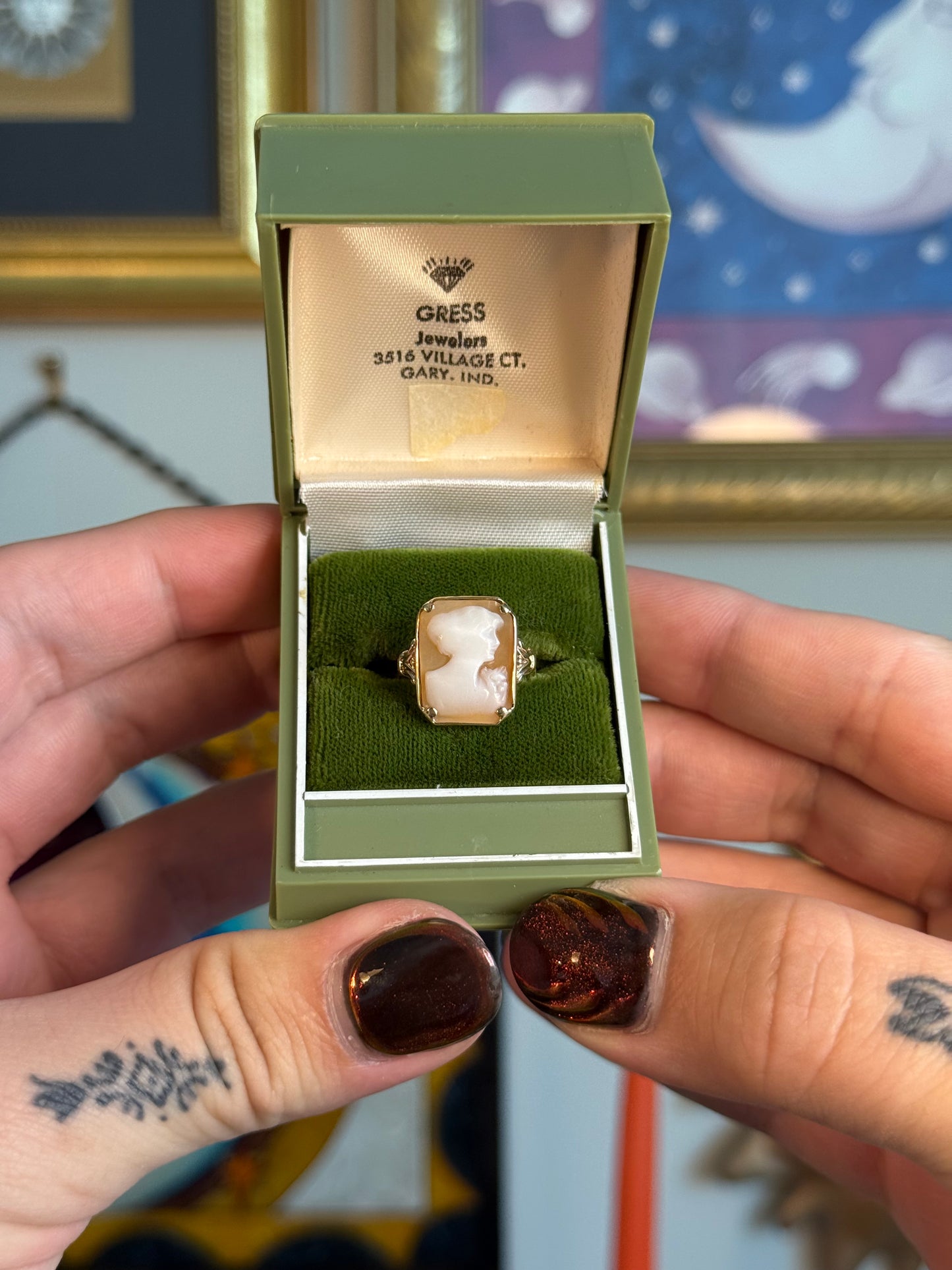 Square ornate cameo ring