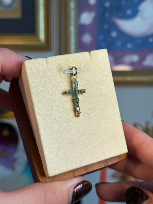 Gold emerald cross pendant