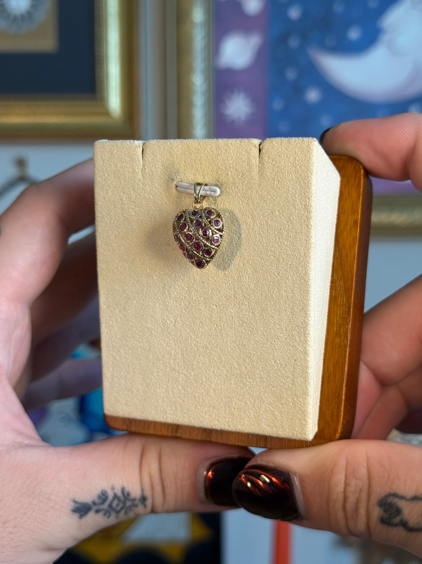 Reversible ruby and sapphire heart pendant