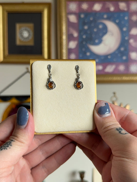 Flower oval amber earrings