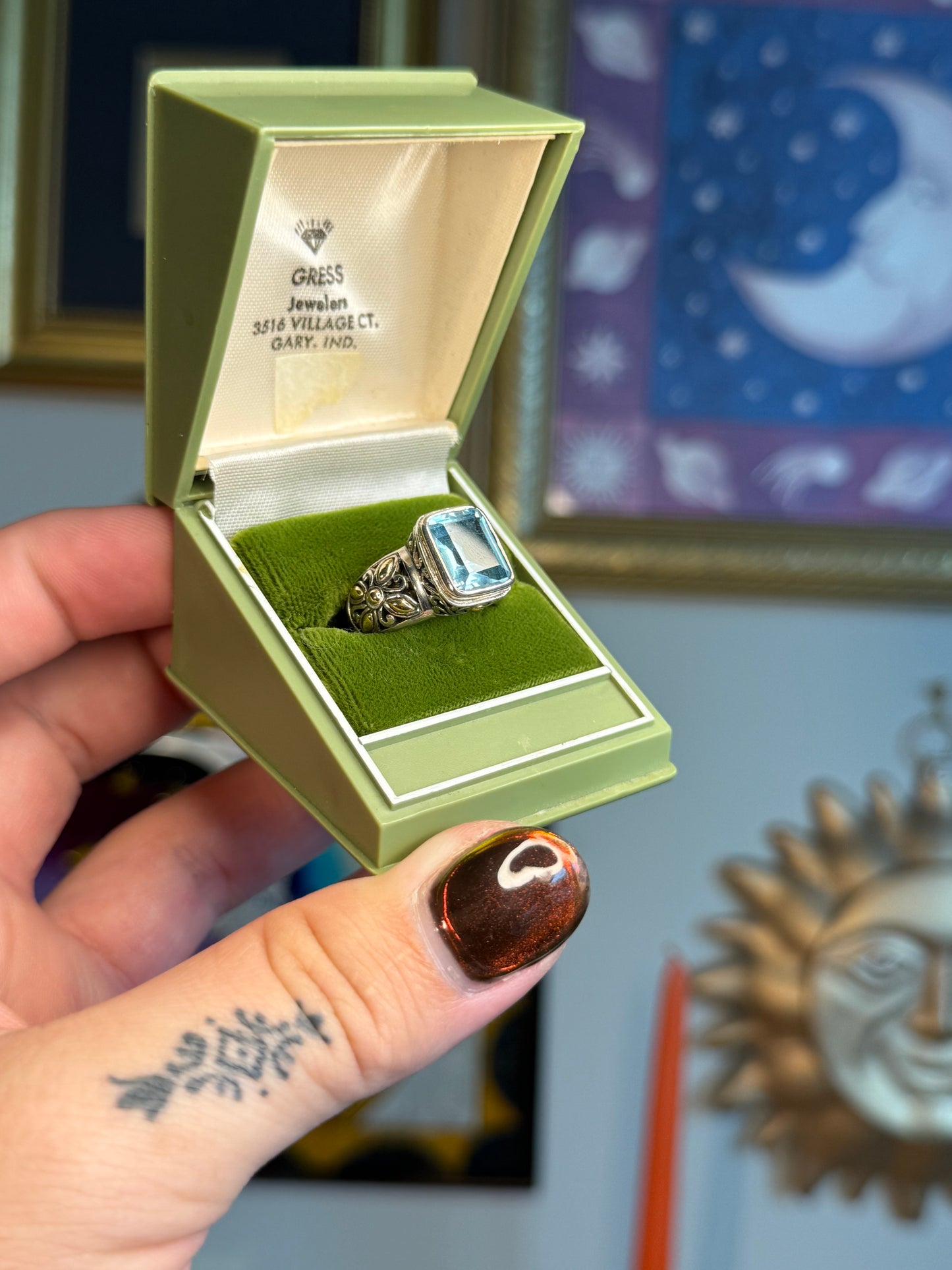 Blue topaz two tone ring