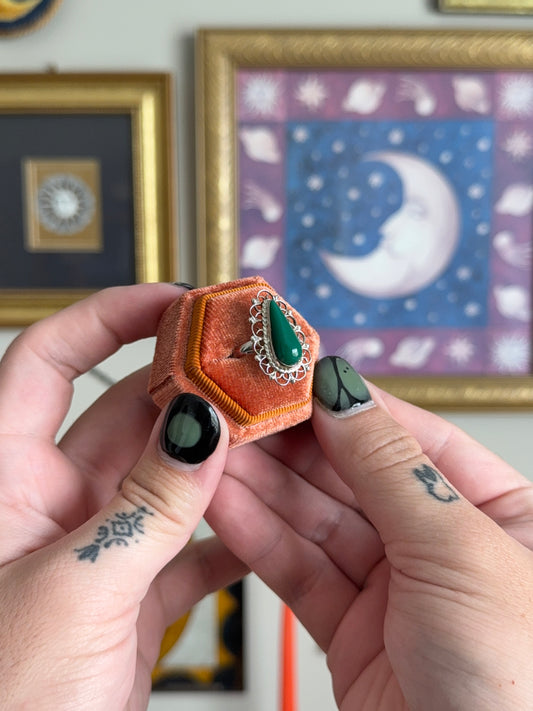 Green Onyx Tear drop ring