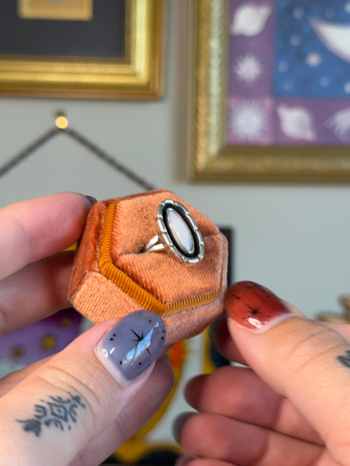 Small elongated mother of pearl ring