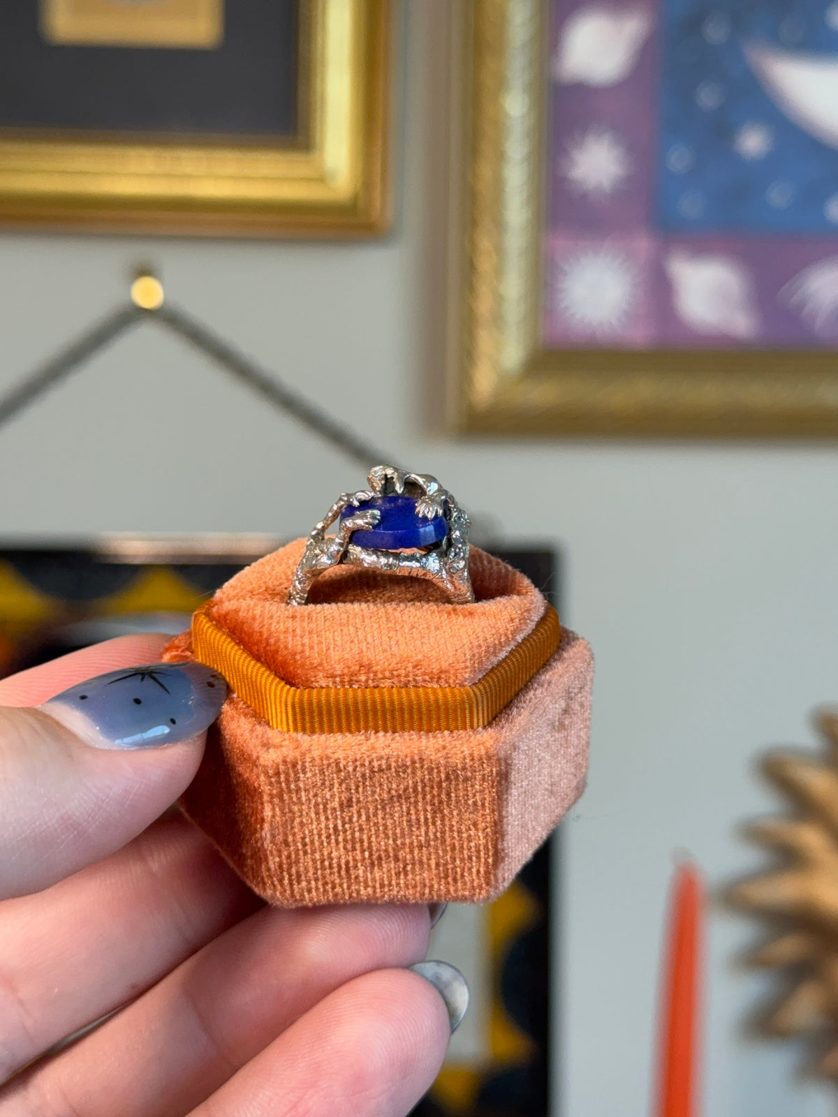 Dragon wrapped around lapis egg ring