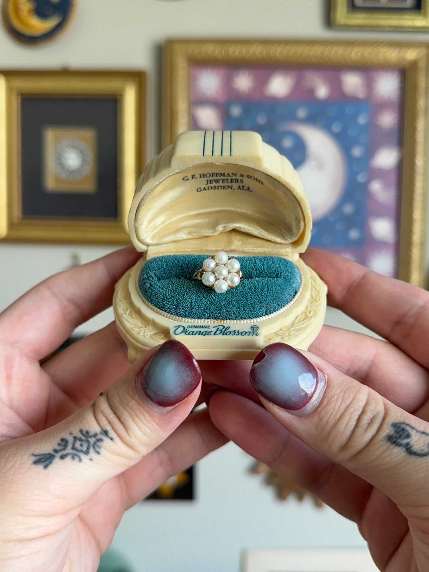 Yellow Gold Pearl cluster ring