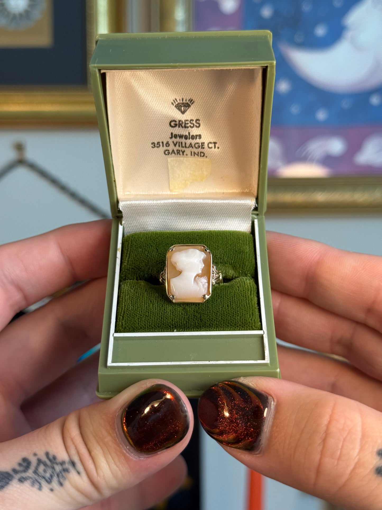 Square ornate cameo ring
