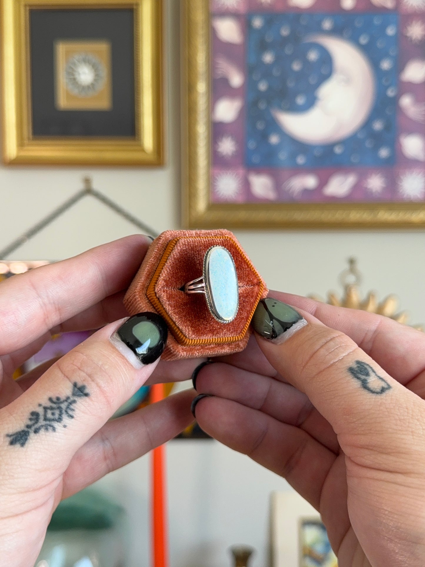 Elongated opal ring