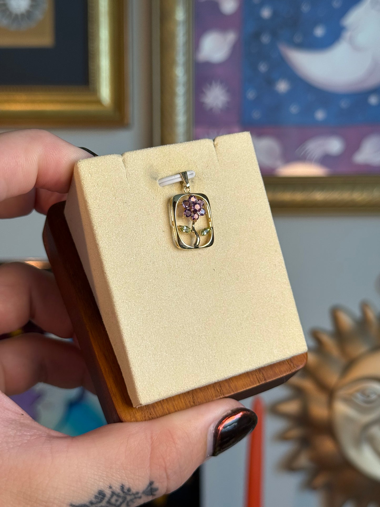 Amethyst and citrine floral pendant