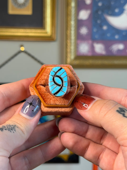 Turquoise & Onyx signet ring