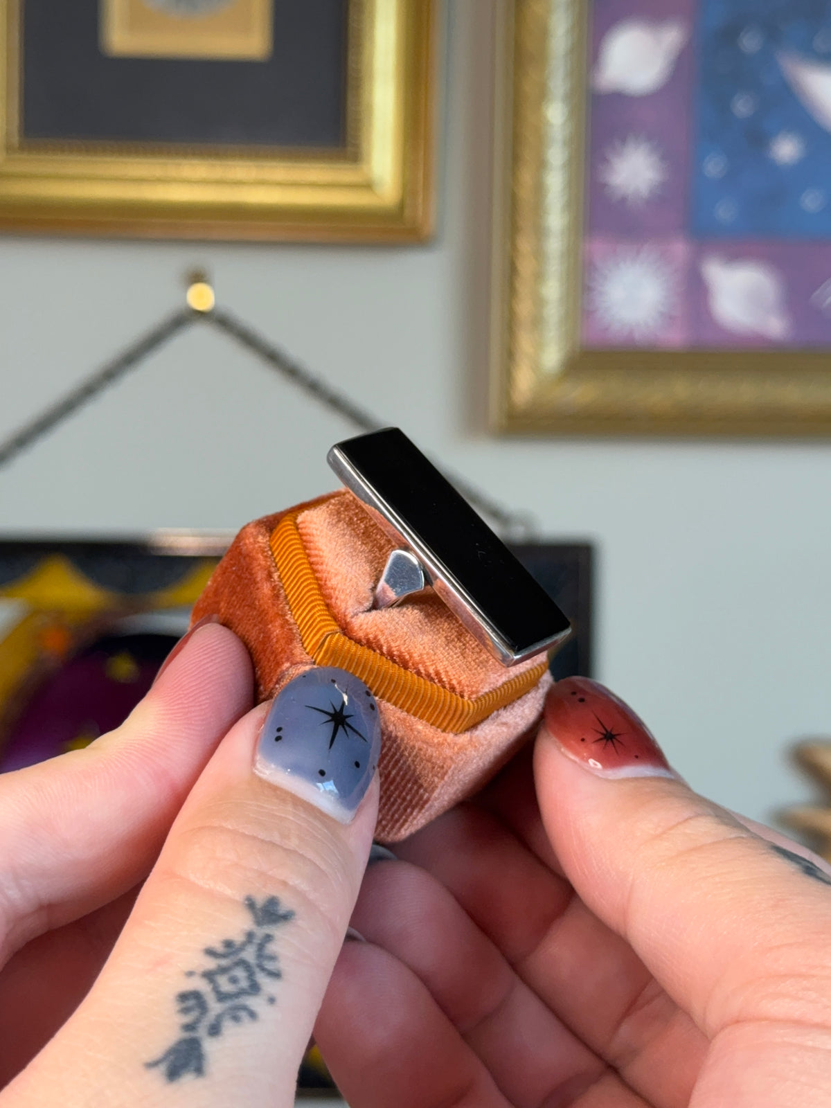 Elongated black onyx rectangle ring