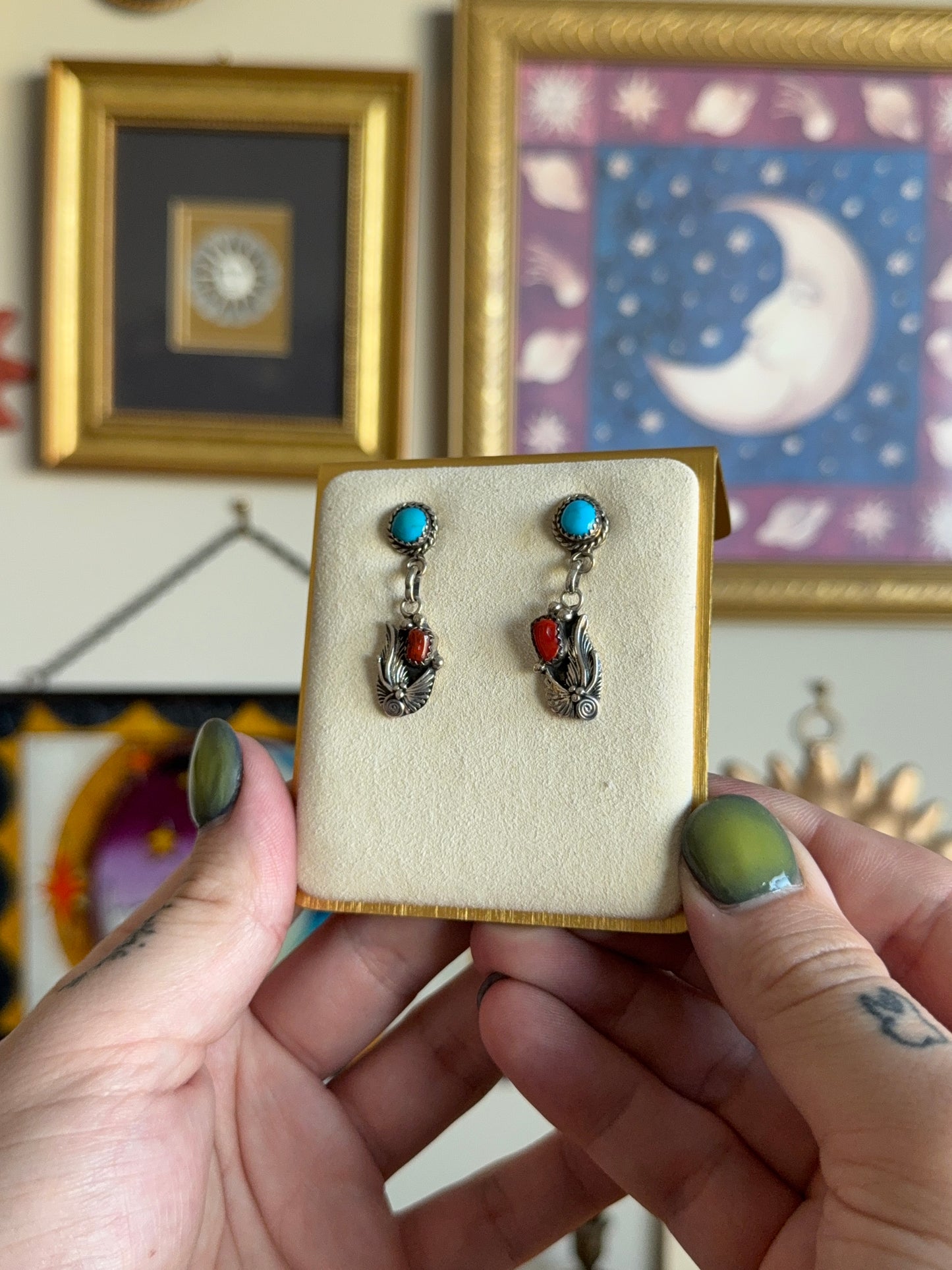 Turquoise & Coral dangle earrings