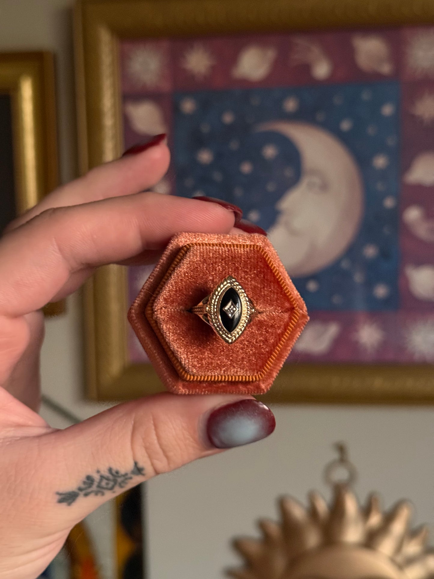 yellow gold Black onyx marquise ring