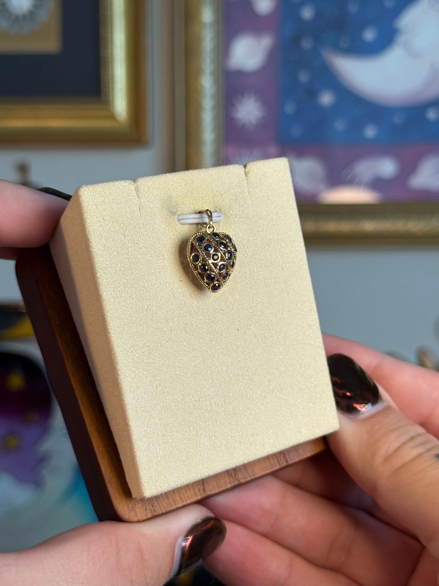 Reversible ruby and sapphire heart pendant