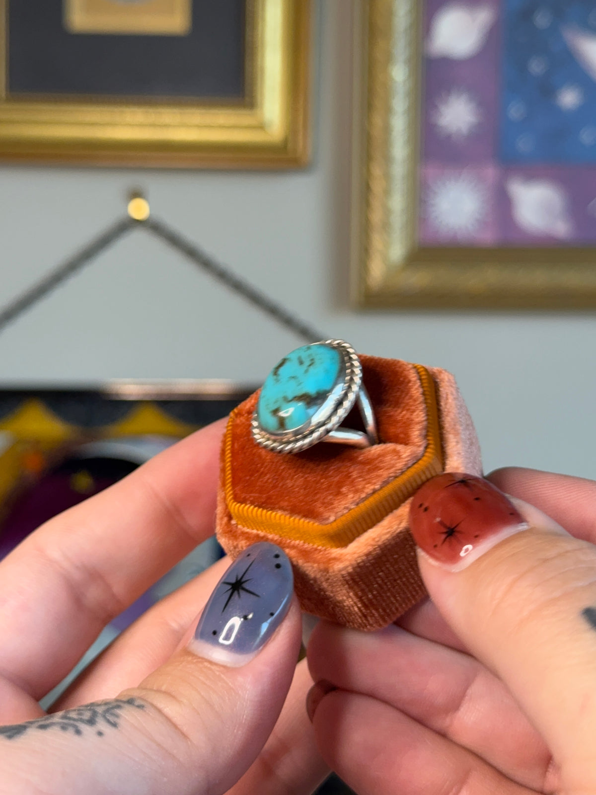 Twisted band turquoise ring