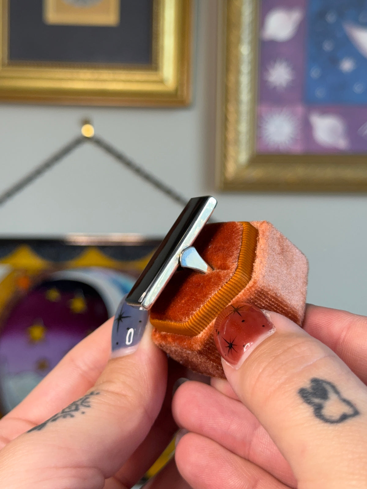 Elongated black onyx rectangle ring
