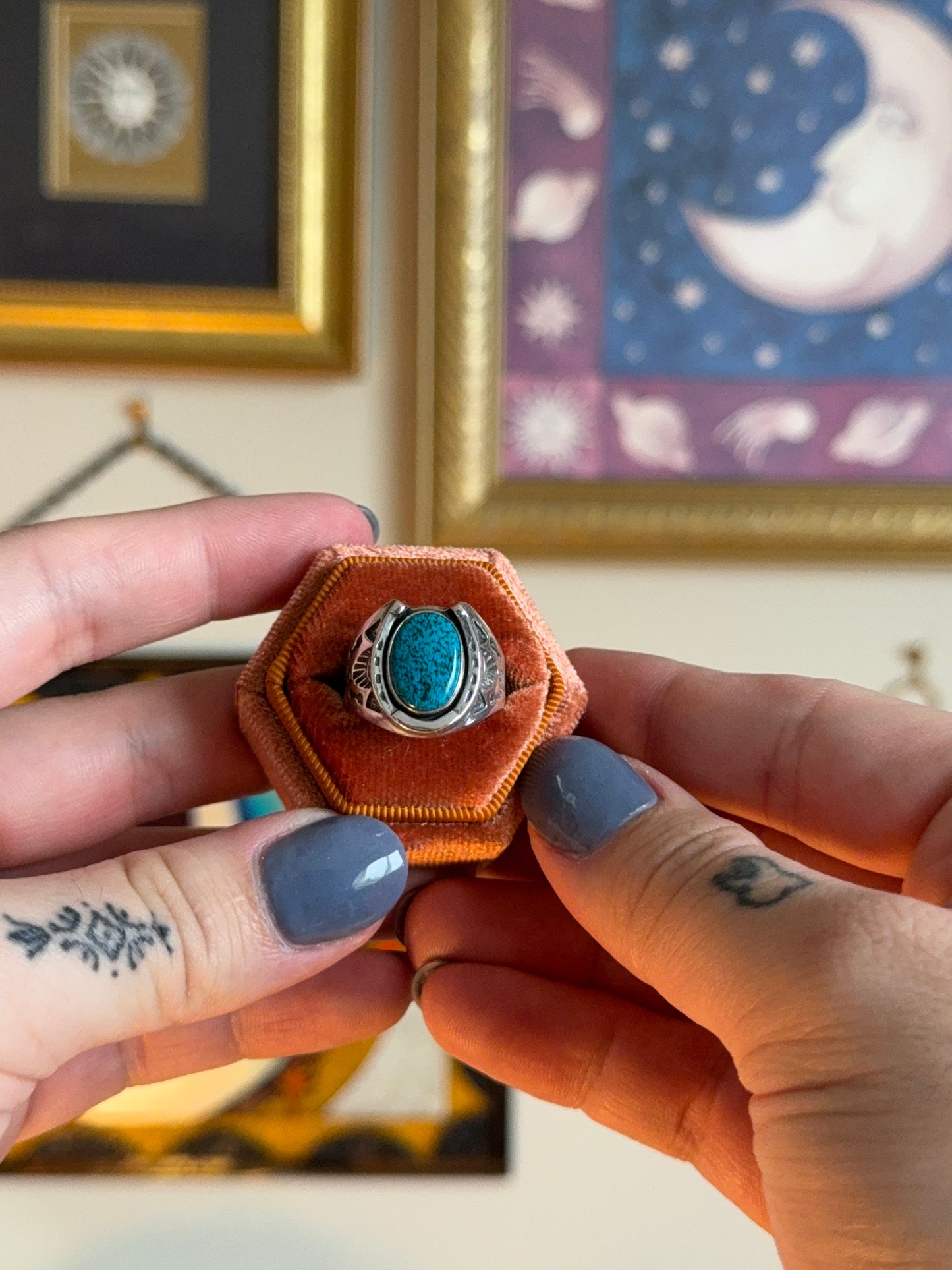 Horse shoe turquoise signet ring